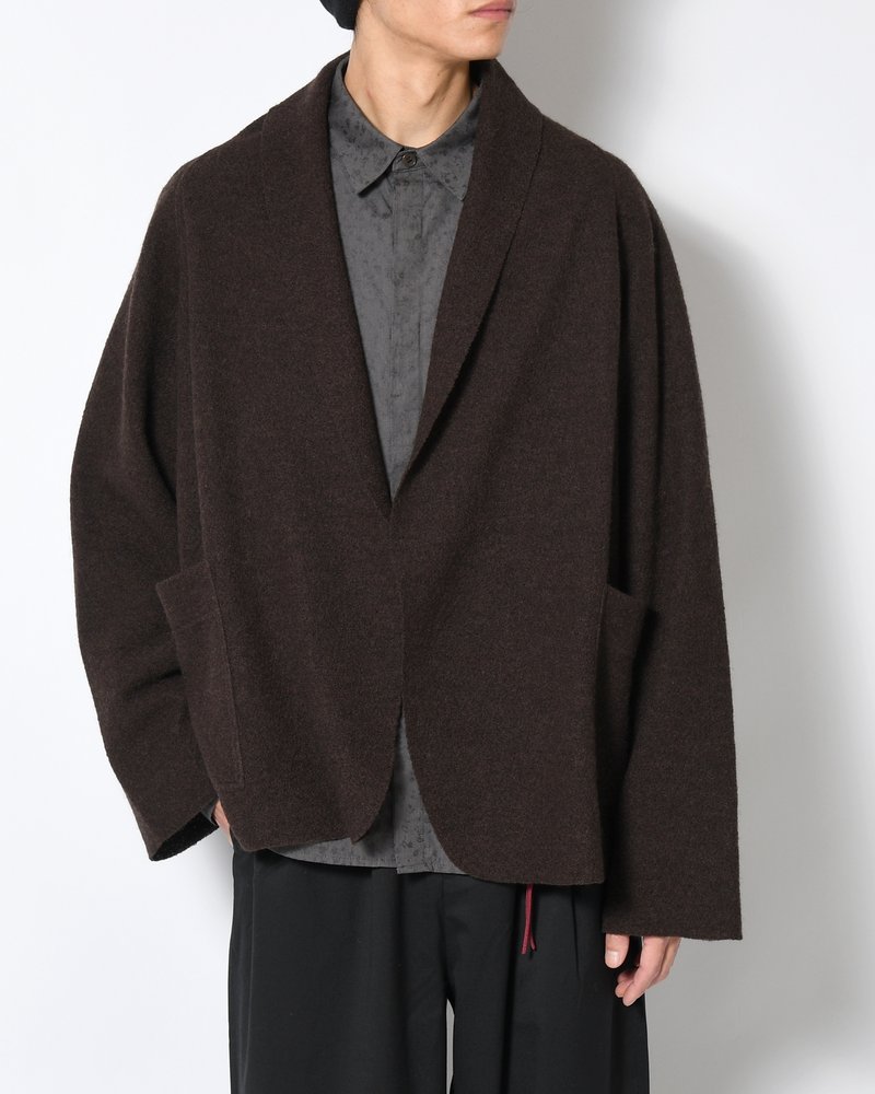 CARDIGAN JACKET -Hard Twist Crepe Knit -BROWN-