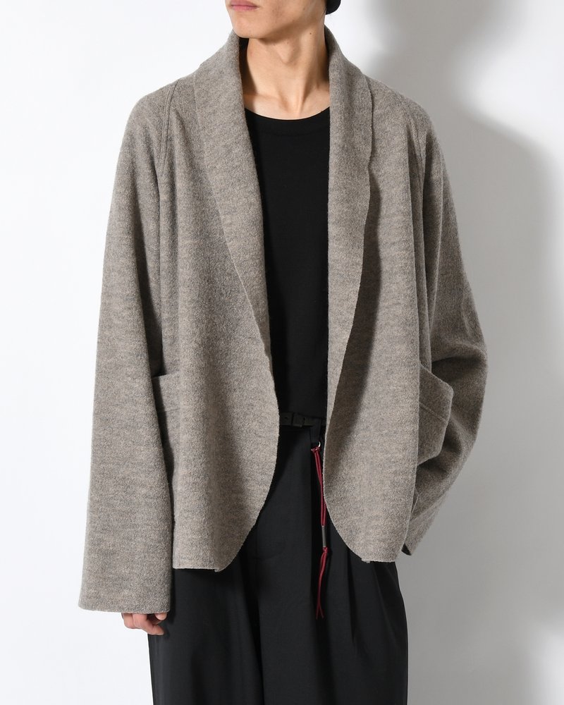 CARDIGAN JACKET -Hard Twist Crepe Knit -GREIGE-