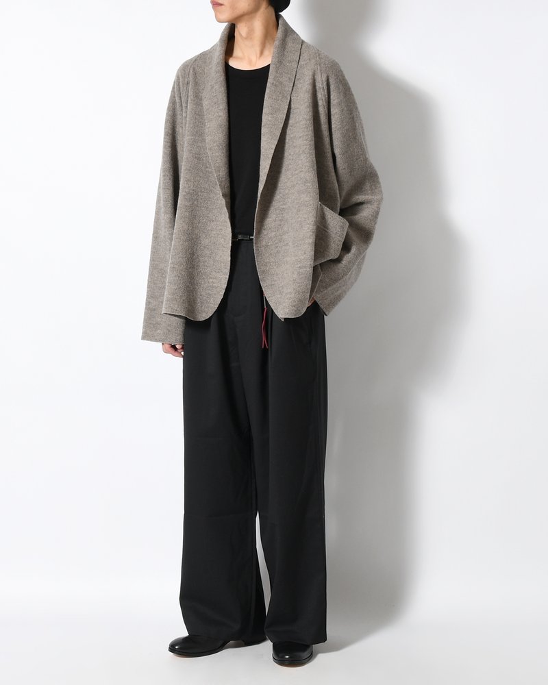 CARDIGAN JACKET -Hard Twist Crepe Knit -GREIGE-