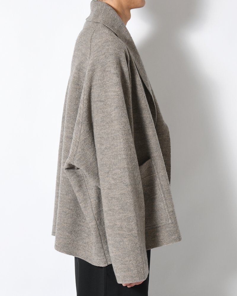 CARDIGAN JACKET -Hard Twist Crepe Knit -GREIGE-