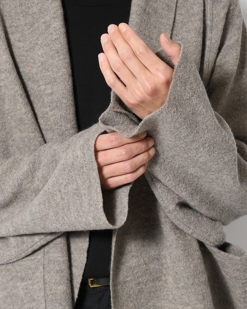 CARDIGAN JACKET -Hard Twist Crepe Knit -GREIGE-