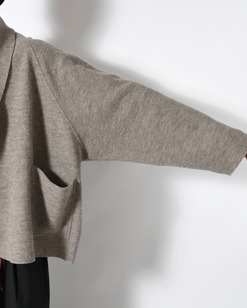 CARDIGAN JACKET -Hard Twist Crepe Knit -GREIGE-