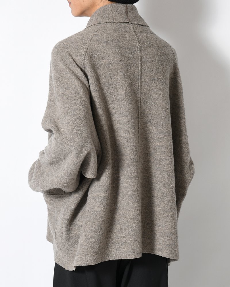 CARDIGAN JACKET -Hard Twist Crepe Knit -GREIGE-