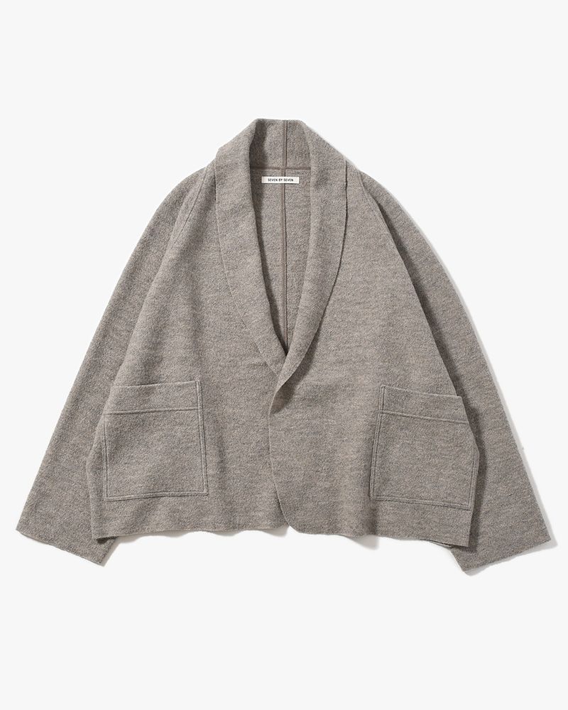 CARDIGAN JACKET -Hard Twist Crepe Knit -GREIGE-