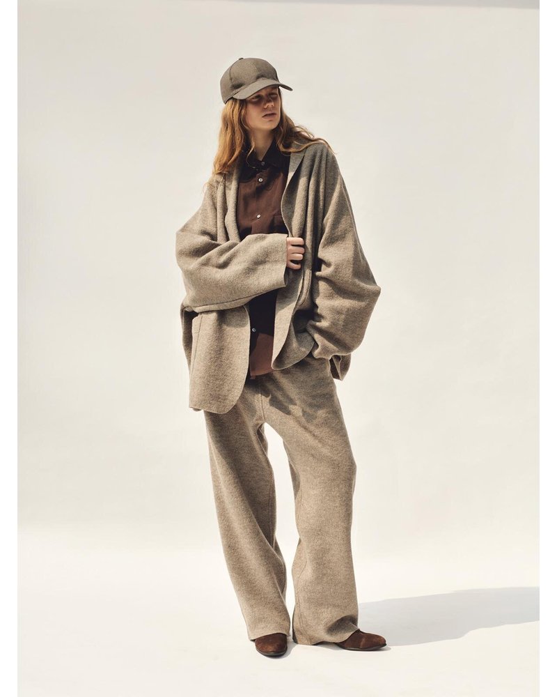 CARDIGAN JACKET -Hard Twist Crepe Knit -GREIGE-