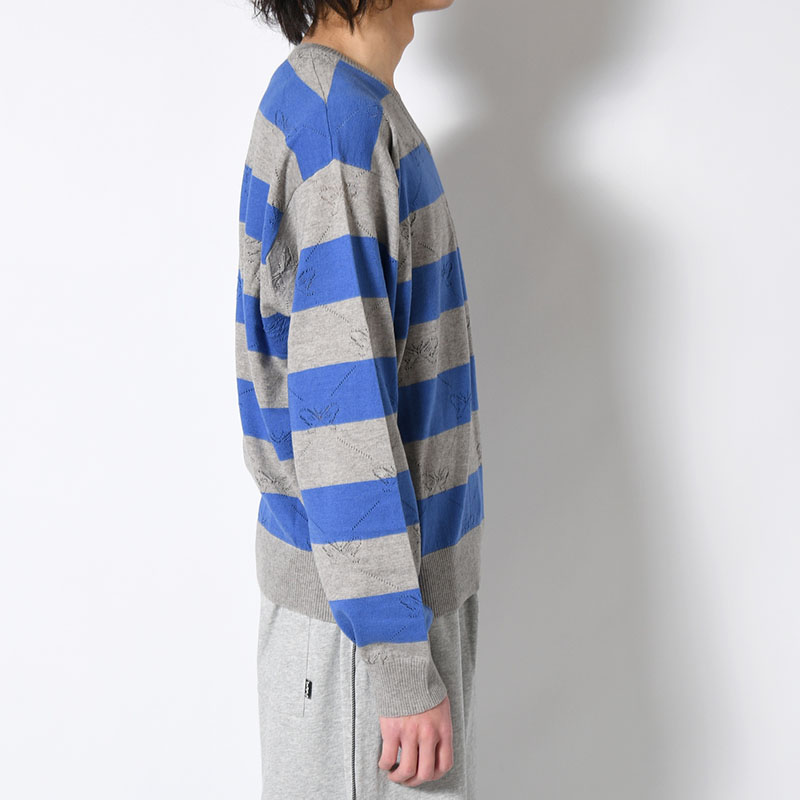 KALEIDOSCOPE KNITTED V-NECK SWEATER -GREY/BLUE BELL-