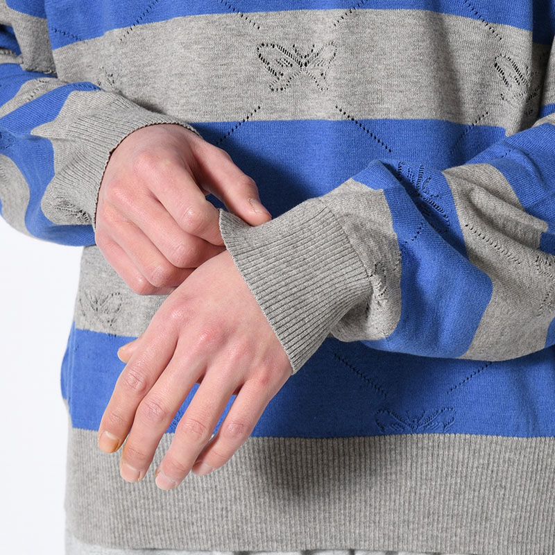 KALEIDOSCOPE KNITTED V-NECK SWEATER -GREY/BLUE BELL-