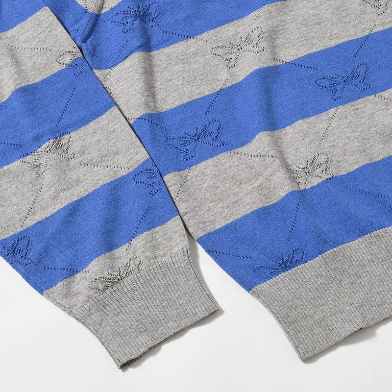 KALEIDOSCOPE KNITTED V-NECK SWEATER -GREY/BLUE BELL-