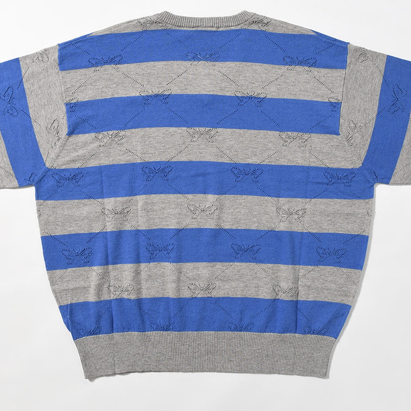 KALEIDOSCOPE KNITTED V-NECK SWEATER -GREY/BLUE BELL-