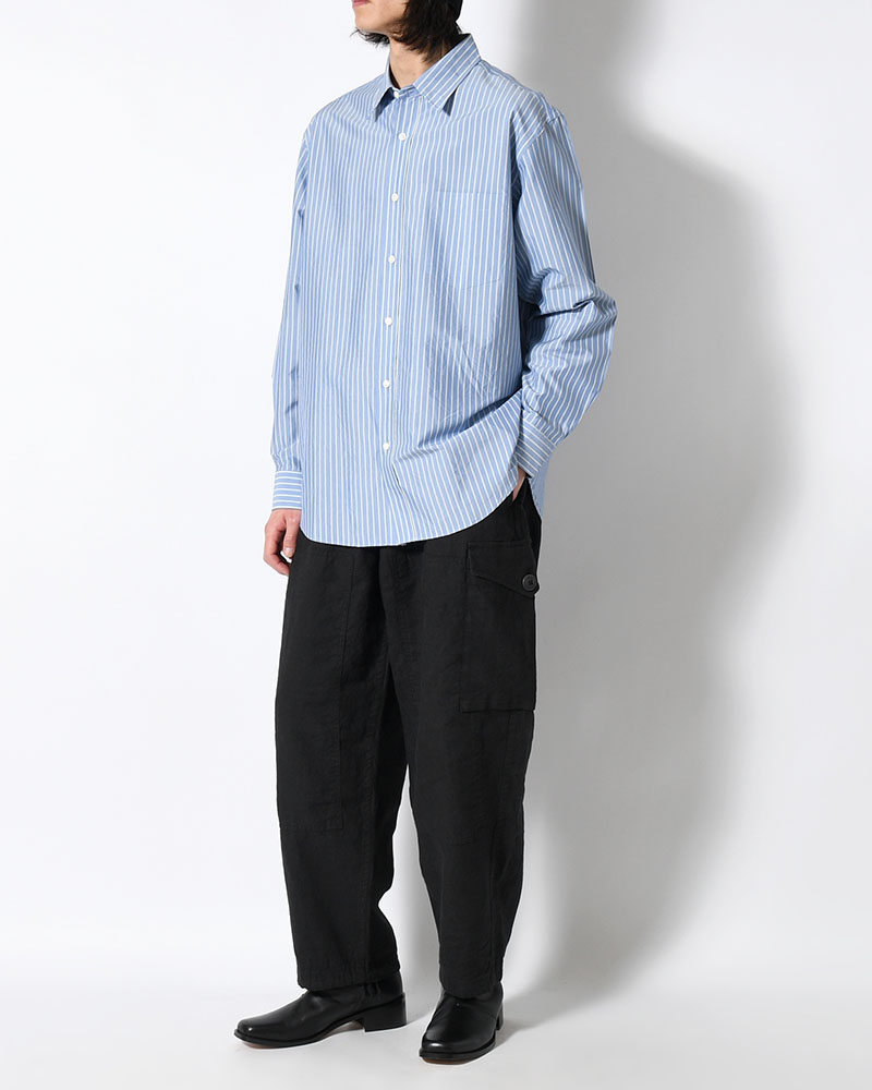 LINEN COTTON KNEE CARGO PANTS -BLACK-