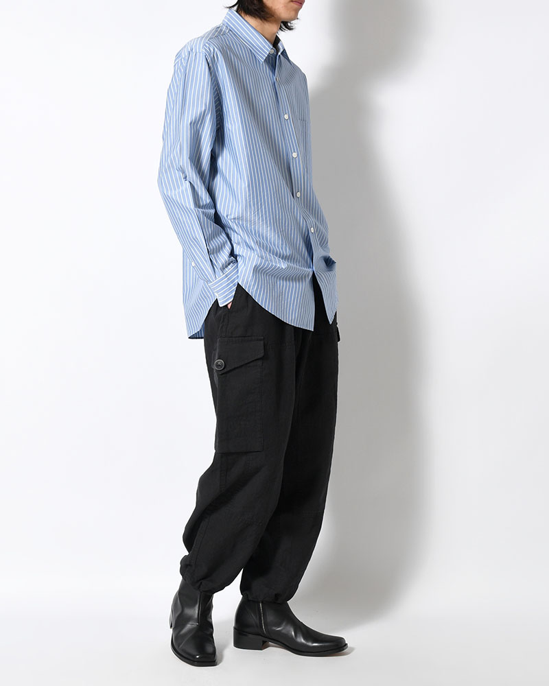 LINEN COTTON KNEE CARGO PANTS -BLACK-