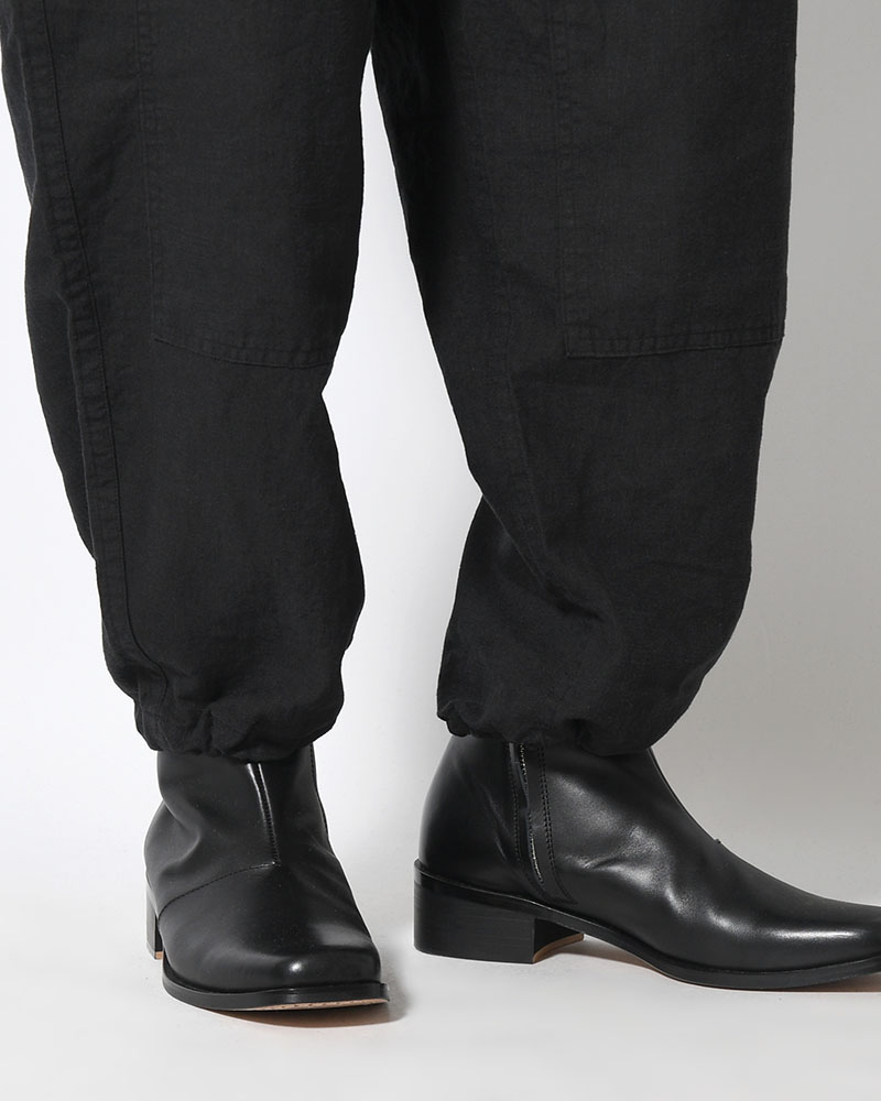 LINEN COTTON KNEE CARGO PANTS -BLACK-