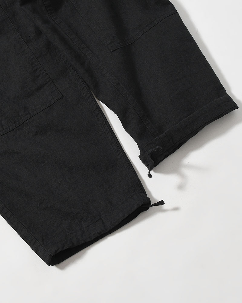 LINEN COTTON KNEE CARGO PANTS -BLACK-