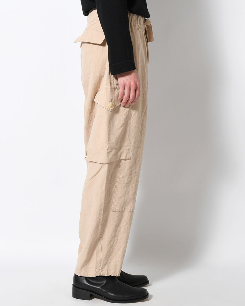 LINEN COTTON KNEE CARGO PANTS -ECRE-