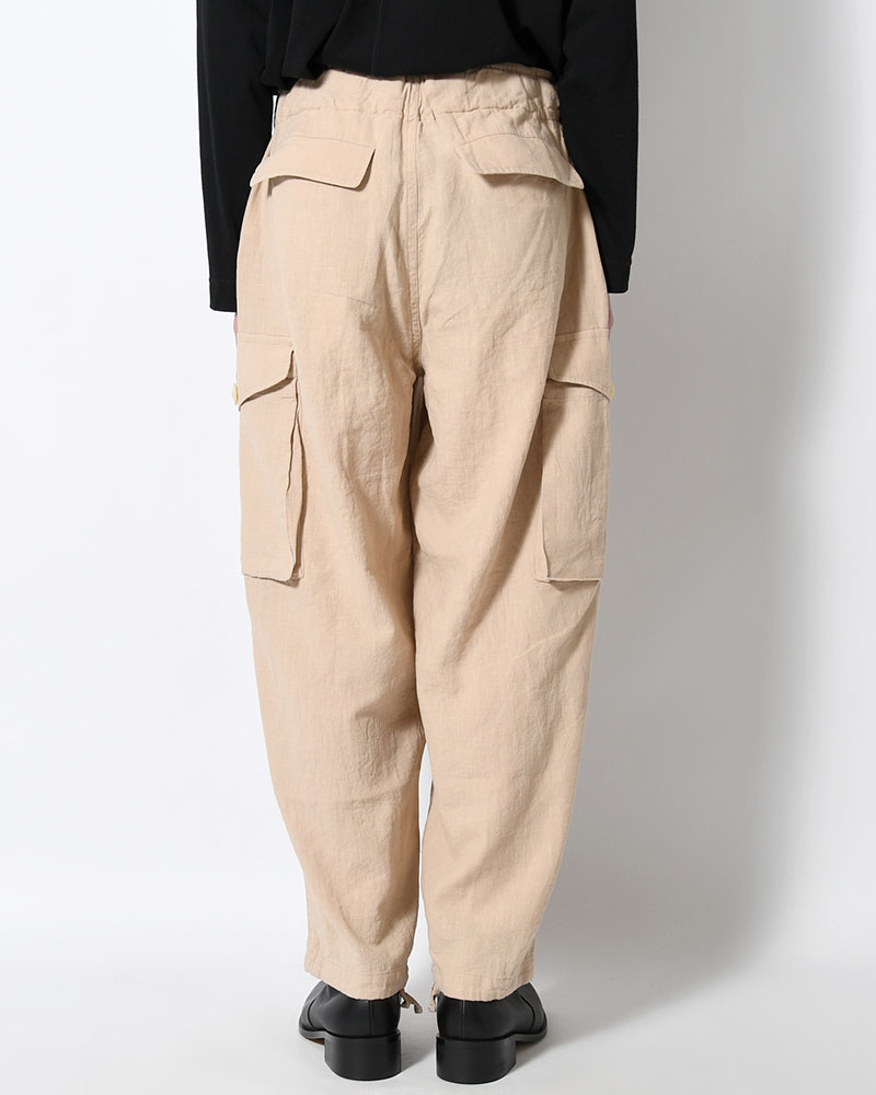 LINEN COTTON KNEE CARGO PANTS -ECRE-