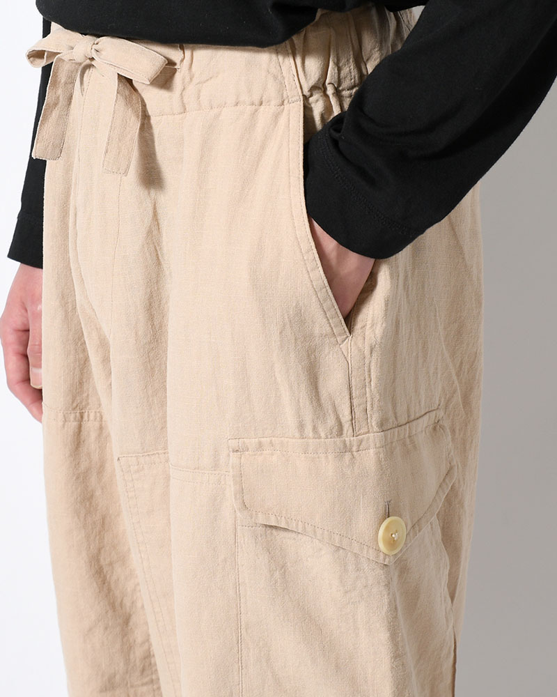 LINEN COTTON KNEE CARGO PANTS -ECRE-