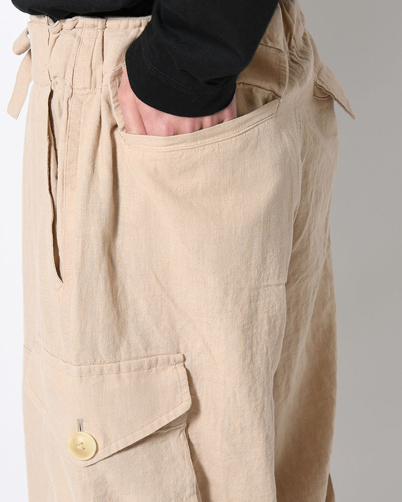 LINEN COTTON KNEE CARGO PANTS -ECRE-
