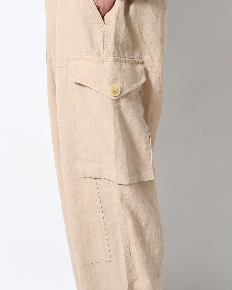 LINEN COTTON KNEE CARGO PANTS -ECRE-