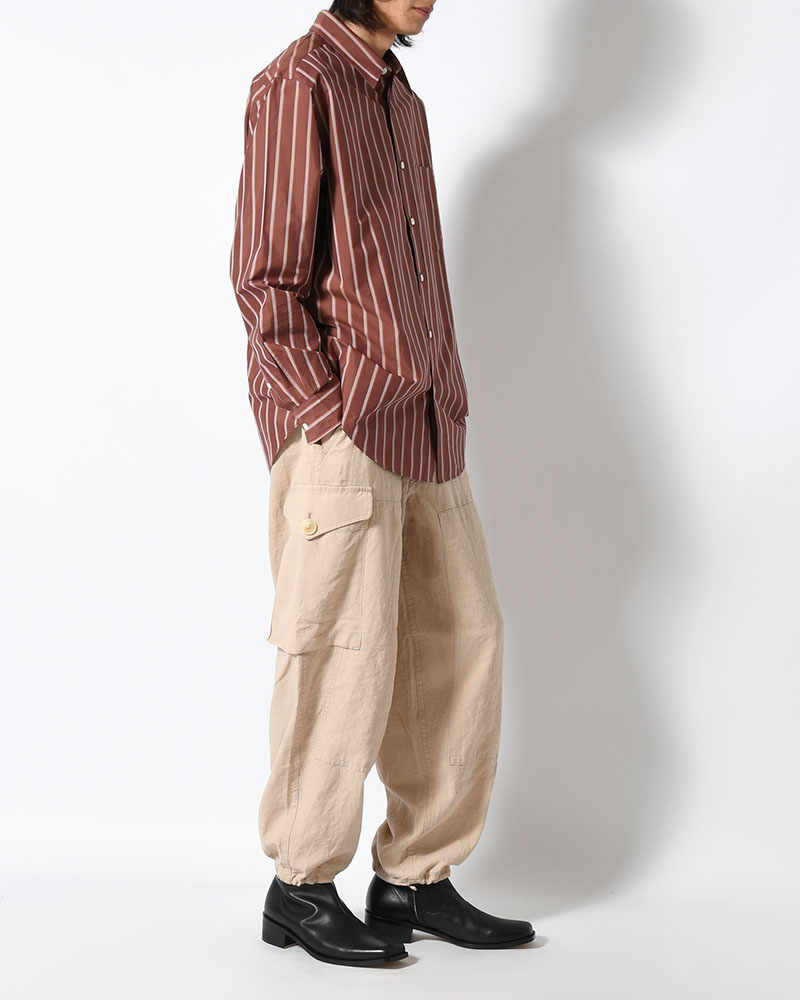 LINEN COTTON KNEE CARGO PANTS -ECRE-