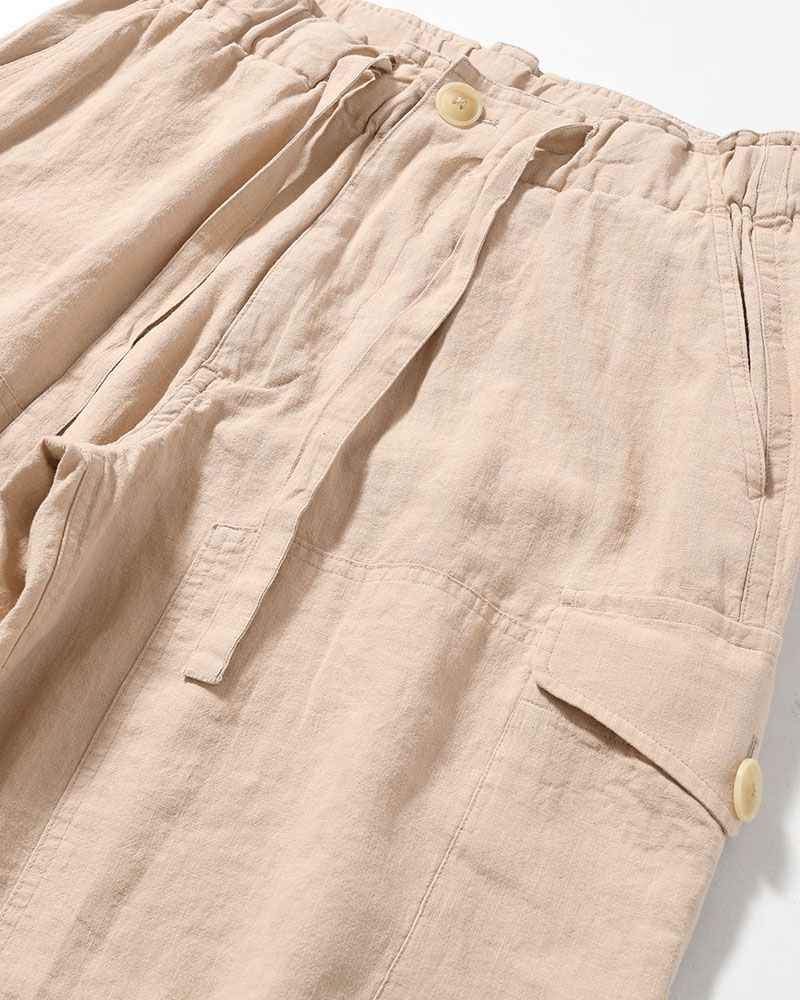 LINEN COTTON KNEE CARGO PANTS -ECRE-