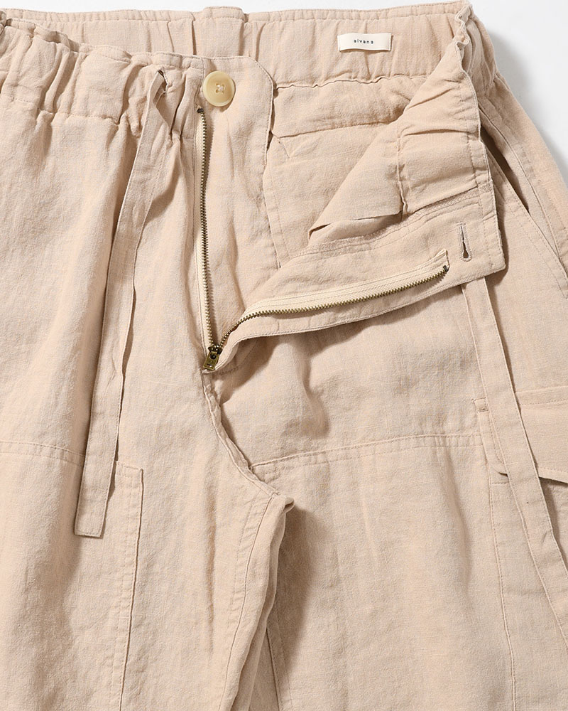 LINEN COTTON KNEE CARGO PANTS -ECRE-