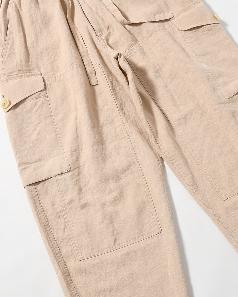 LINEN COTTON KNEE CARGO PANTS -ECRE-