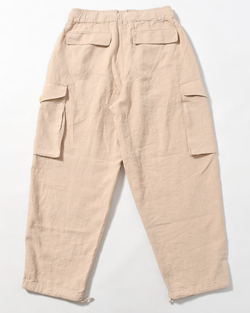 LINEN COTTON KNEE CARGO PANTS -ECRE-