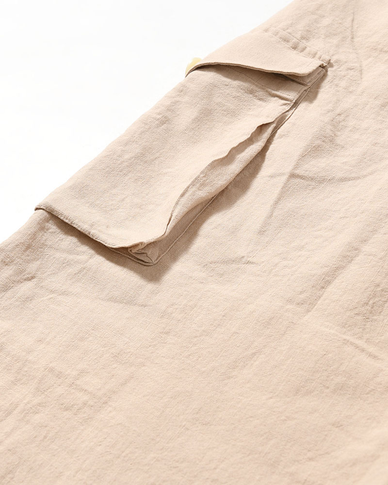 LINEN COTTON KNEE CARGO PANTS -ECRE-