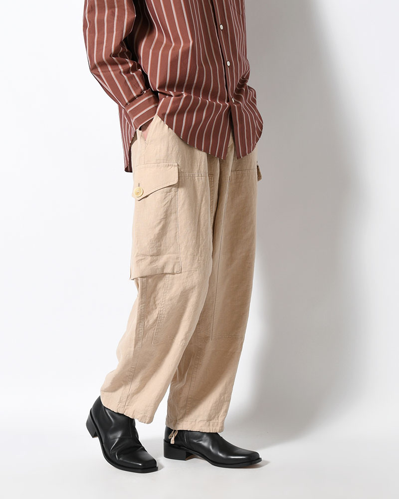 LINEN COTTON KNEE CARGO PANTS -ECRE-