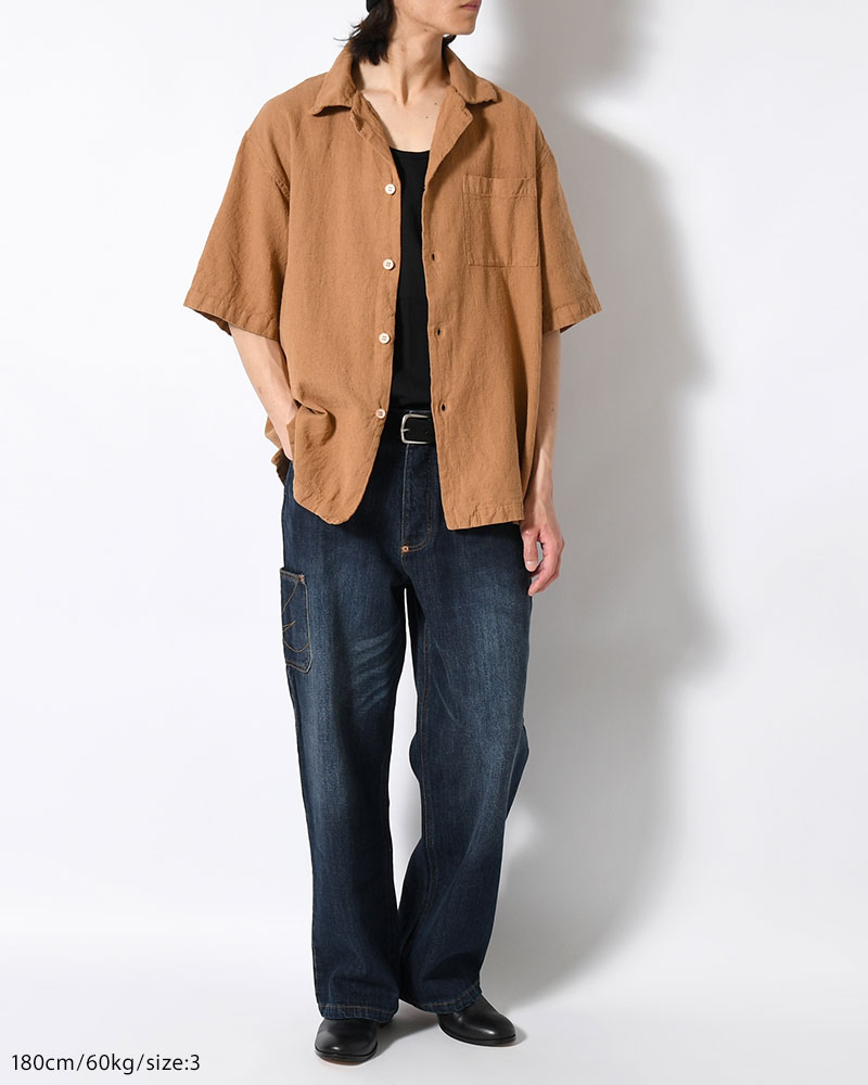 NATURAL HEMP OPEN COLLAR SHIRT -BOTANICAL BROWN-