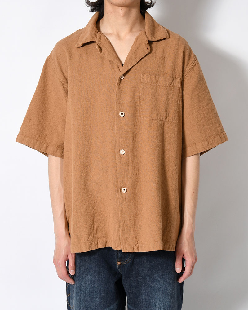 NATURAL HEMP OPEN COLLAR SHIRT -BOTANICAL BROWN-