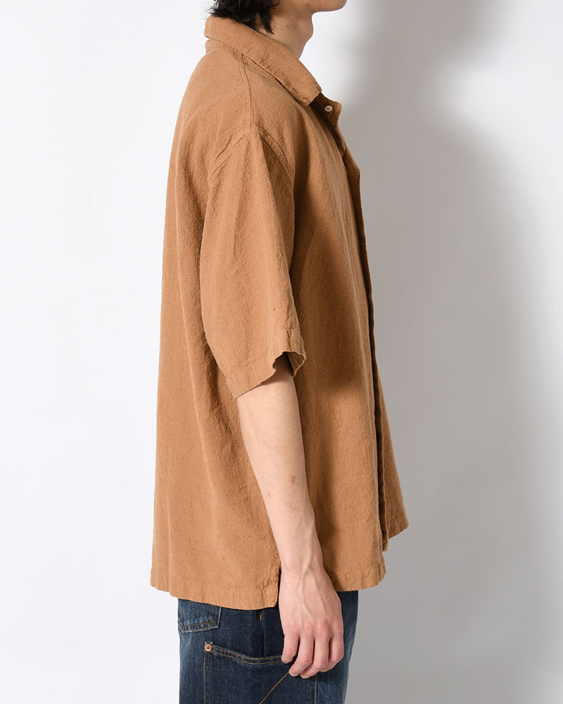 NATURAL HEMP OPEN COLLAR SHIRT -BOTANICAL BROWN-