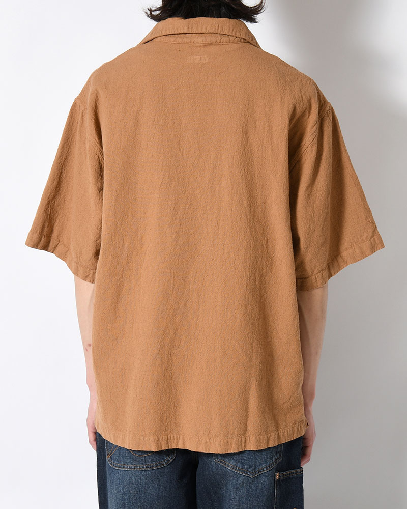 NATURAL HEMP OPEN COLLAR SHIRT -BOTANICAL BROWN-