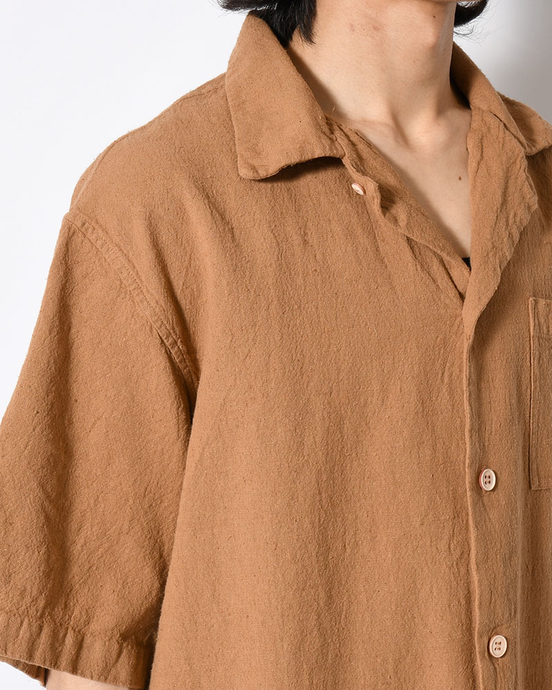 NATURAL HEMP OPEN COLLAR SHIRT -BOTANICAL BROWN-