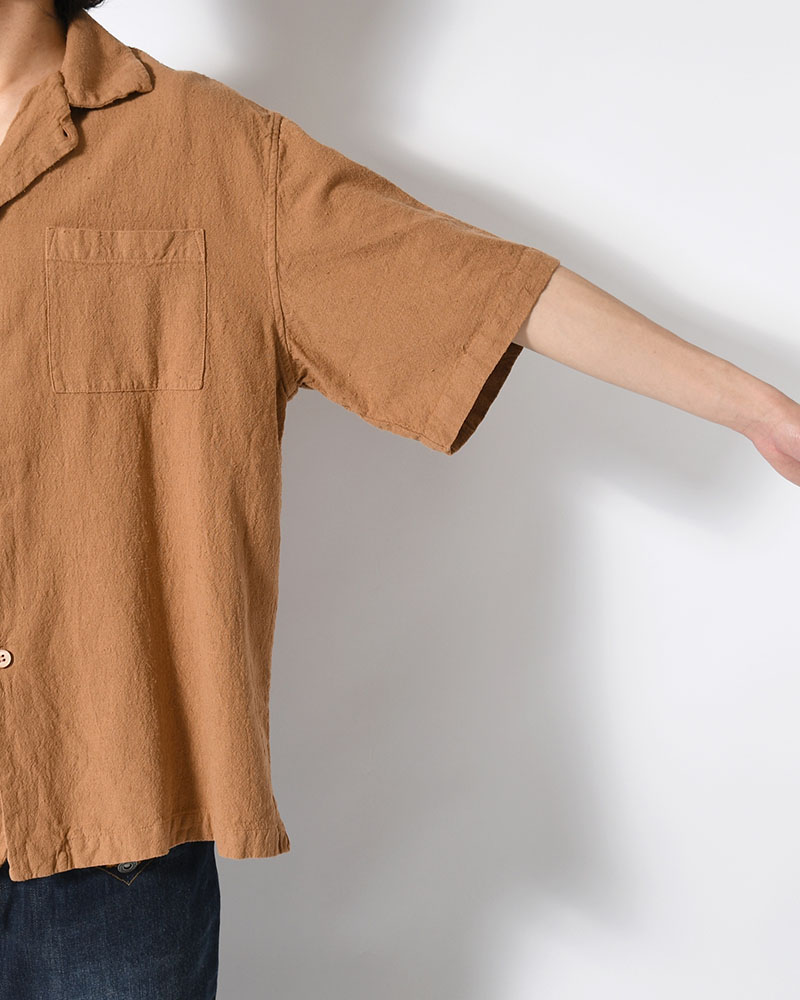 NATURAL HEMP OPEN COLLAR SHIRT -BOTANICAL BROWN-
