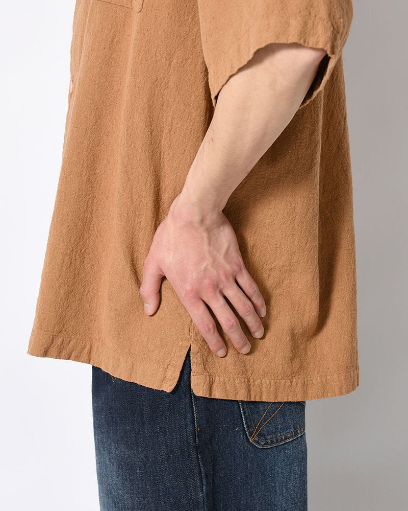 NATURAL HEMP OPEN COLLAR SHIRT -BOTANICAL BROWN-