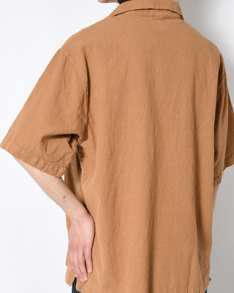 NATURAL HEMP OPEN COLLAR SHIRT -BOTANICAL BROWN-