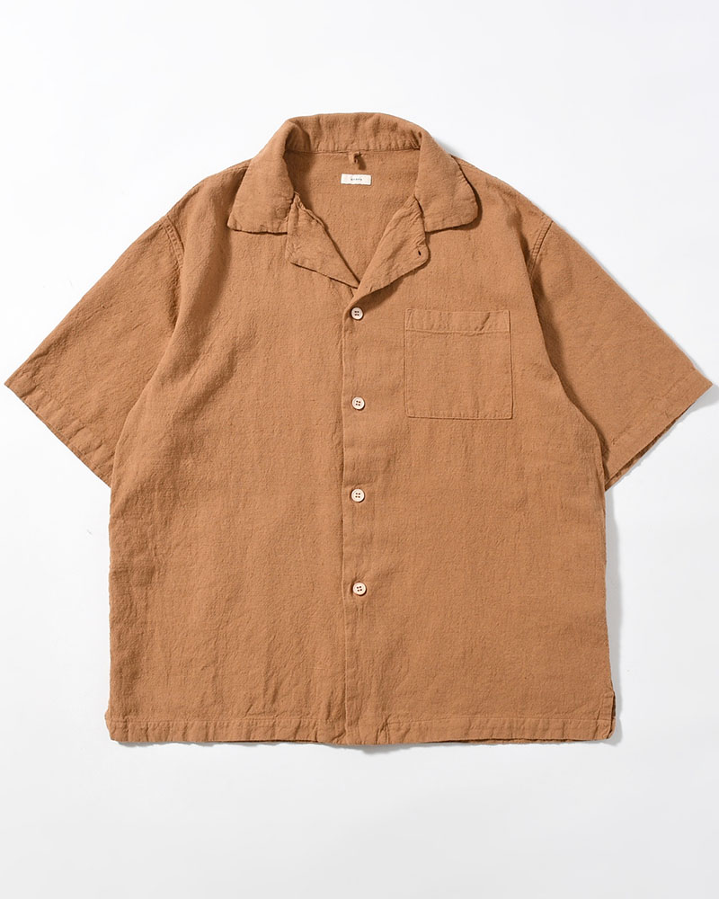 NATURAL HEMP OPEN COLLAR SHIRT -BOTANICAL BROWN-