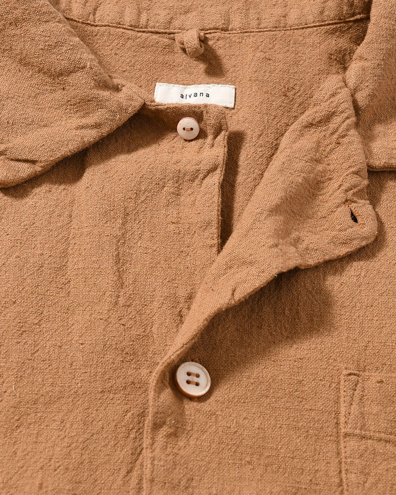 NATURAL HEMP OPEN COLLAR SHIRT -BOTANICAL BROWN-
