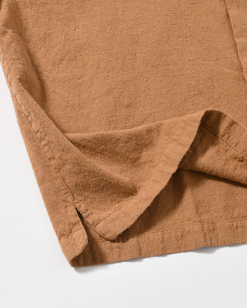 NATURAL HEMP OPEN COLLAR SHIRT -BOTANICAL BROWN-