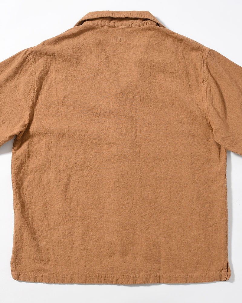 NATURAL HEMP OPEN COLLAR SHIRT -BOTANICAL BROWN-