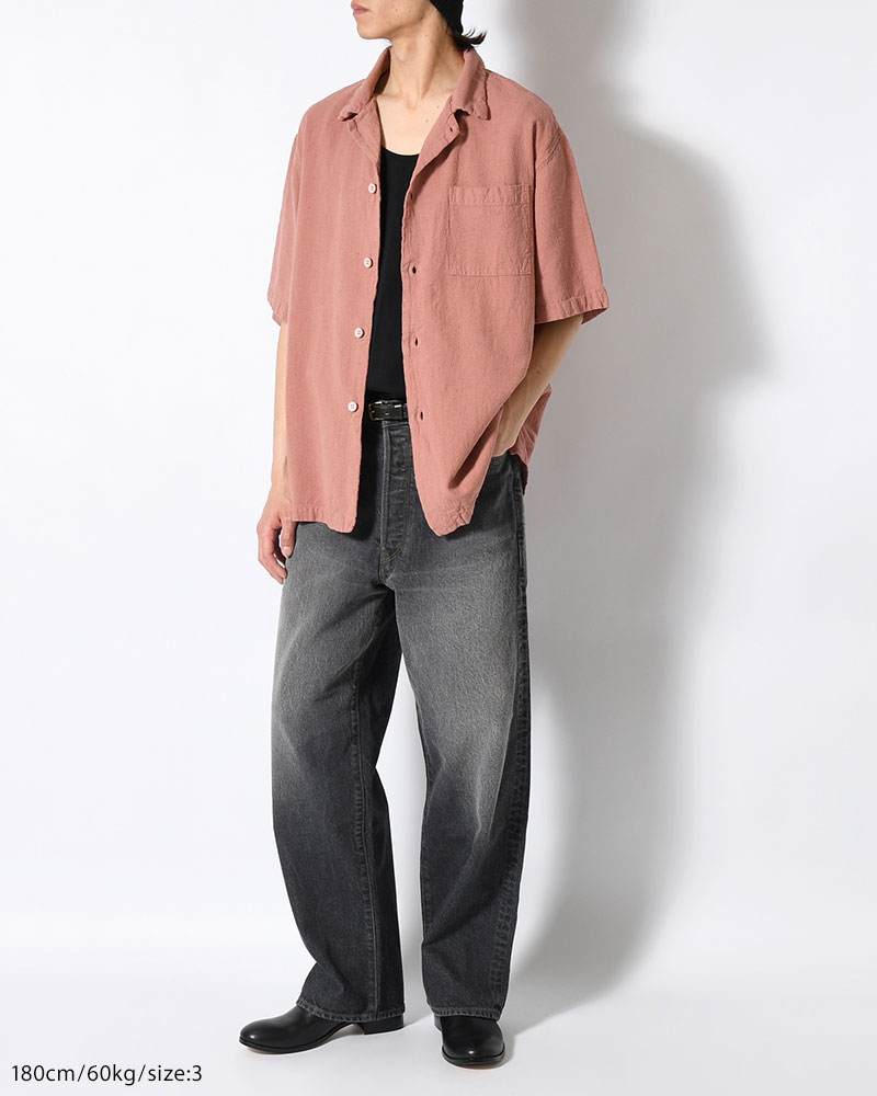 NATURAL HEMP OPEN COLLAR SHIRT -PINK BEIGE-
