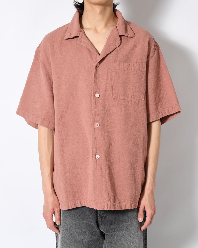 NATURAL HEMP OPEN COLLAR SHIRT -PINK BEIGE-