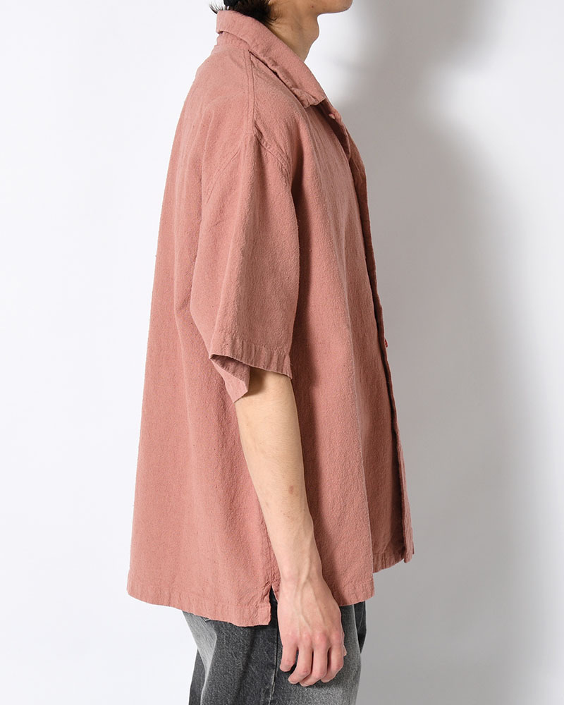 NATURAL HEMP OPEN COLLAR SHIRT -PINK BEIGE-