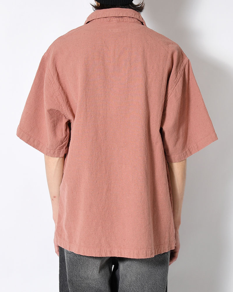 NATURAL HEMP OPEN COLLAR SHIRT -PINK BEIGE-
