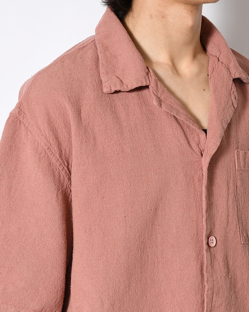 NATURAL HEMP OPEN COLLAR SHIRT -PINK BEIGE-