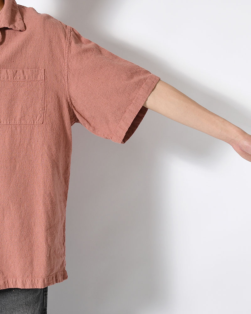 NATURAL HEMP OPEN COLLAR SHIRT -PINK BEIGE-