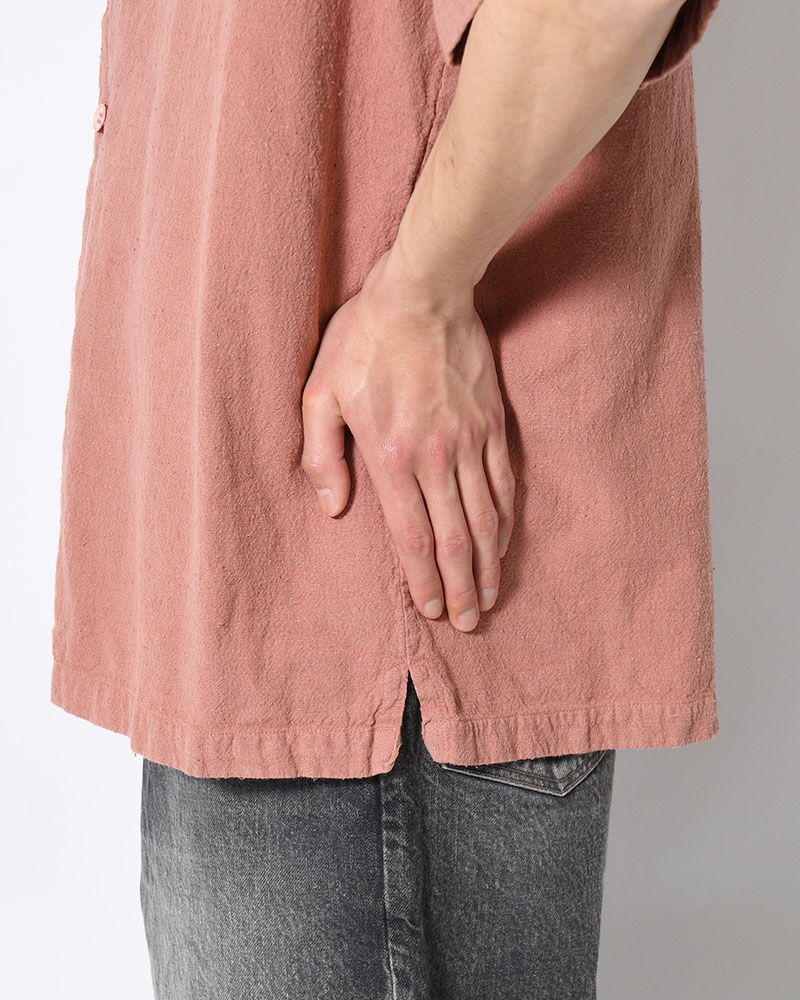 NATURAL HEMP OPEN COLLAR SHIRT -PINK BEIGE-