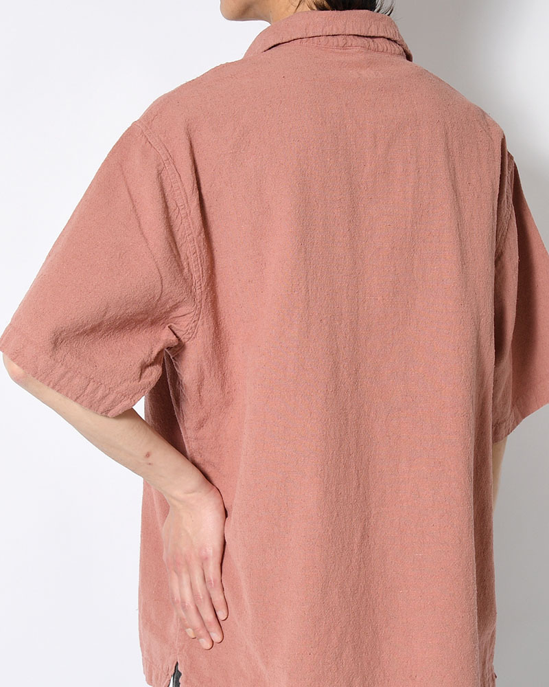 NATURAL HEMP OPEN COLLAR SHIRT -PINK BEIGE-