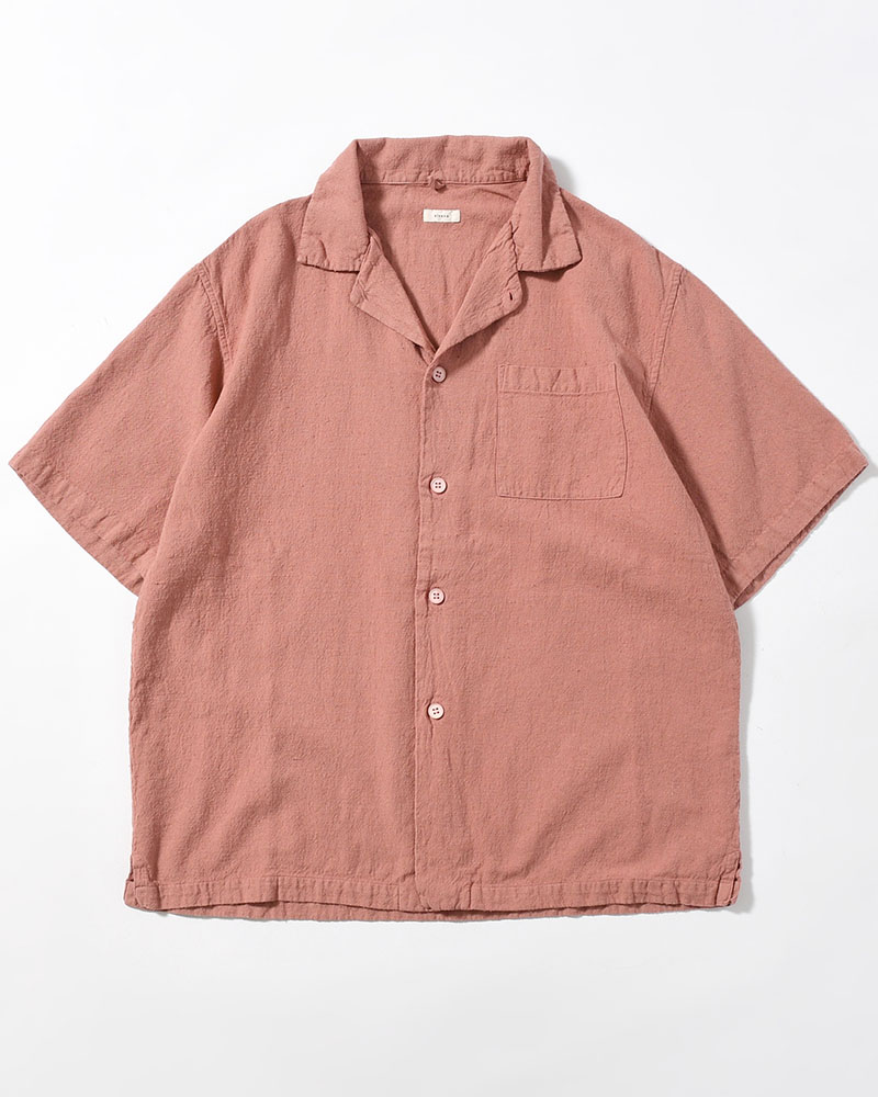 NATURAL HEMP OPEN COLLAR SHIRT -PINK BEIGE-